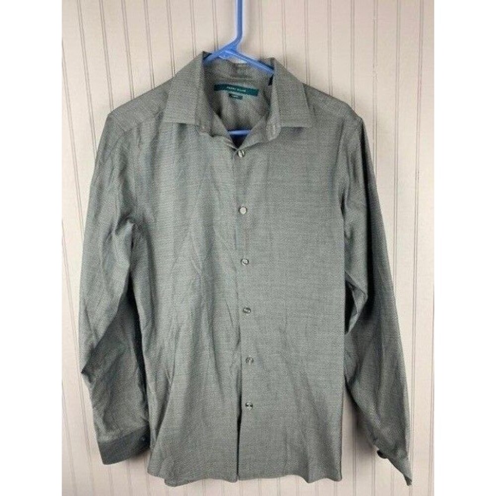 Perry Ellis Size S Mens Slim Fit Shirt Long Sleeve Gray Pattern Button Front